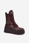 Leather Women's Ankle Boots with Decoration Lined Bordeaux Ulrika