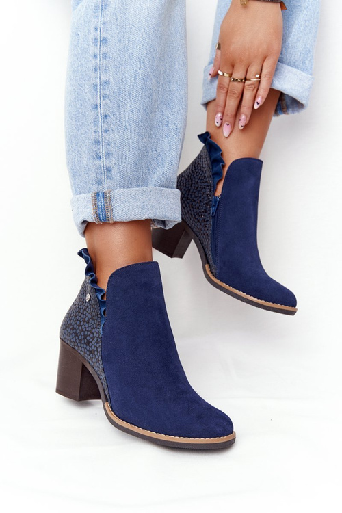 Damskie Skórzane Botki Na Słupku Maciejka Granatowe 04833-17