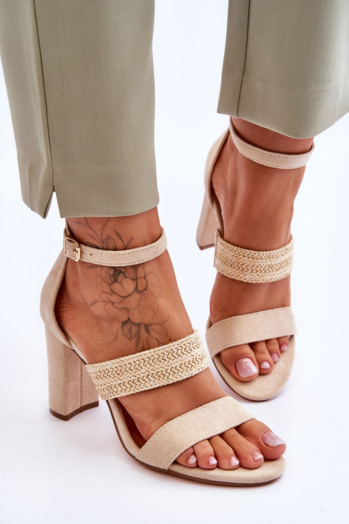 Suede Sandal With Braided Heel Strap Beige Roselia
