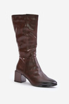 Insulated ankle boots on a heel eco leather up to mid-calf brown Ellithira
