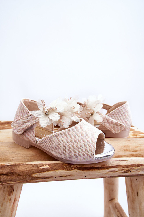 Sandały Dziecięce Rzep Kwiaty Beżowe Fiona