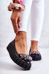 Leather Ballerinas On A Platform With A Ornament Black Ladette 