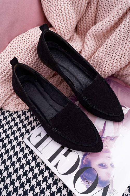 Women's Suede Leather Loafer Moccasins Black Homny