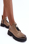 Women's Leather Boots With Decoration Beige Lusanna