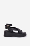 Ladies Platform And Wedge Sandals Eco Leather Black Tenzorus