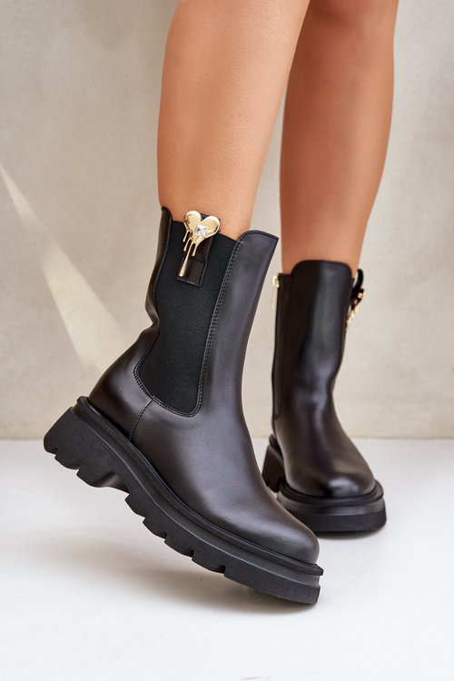Leather Chelsea Boots with Decoration CheBello 4537 Black