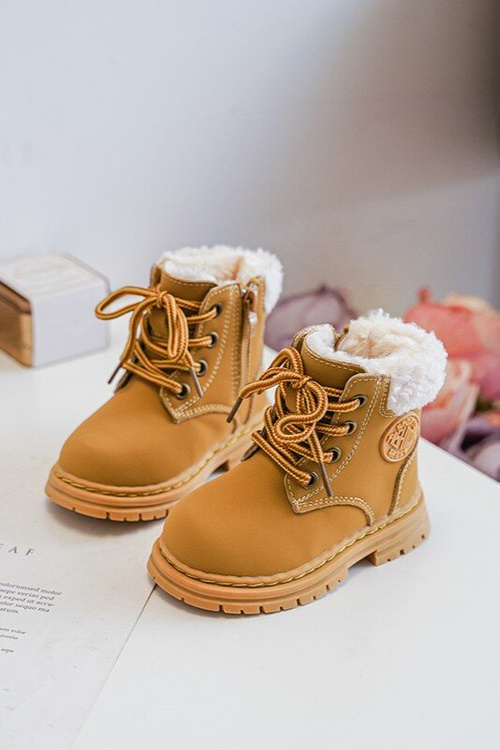 Children's Trapper Boots with a Zip and Sheepskin Camel Marialee