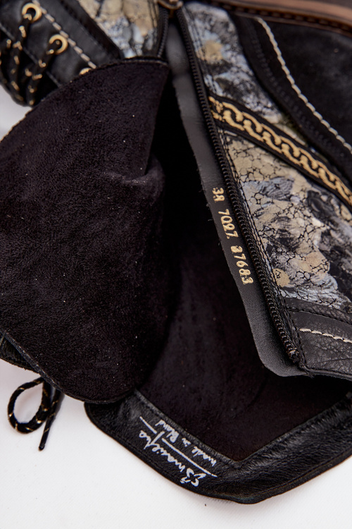 Damskie Botki Skóra Naturalna Czarno-Złote Maciejka 07097-01