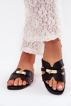 Flat Women's Sandals With Strap And Golden Detail Black Kerenza