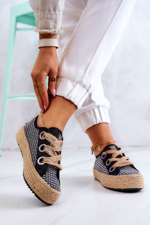 Tenisówki Damskie Modne Plecione Czarne Big Star JJ274393