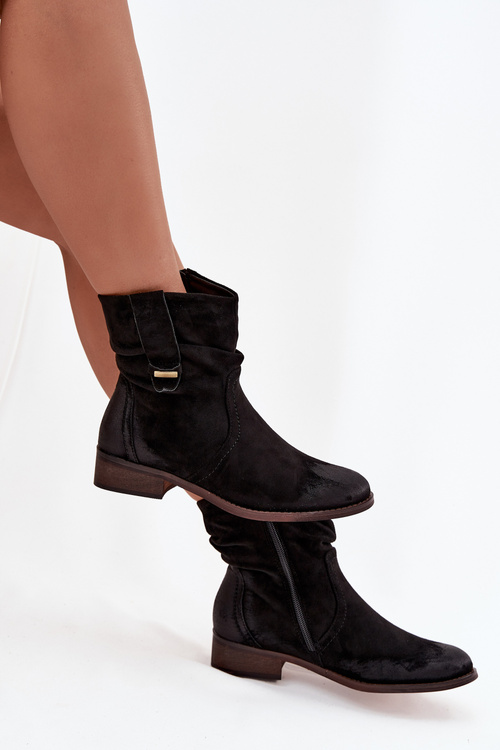 Women's ankle boots with low heel with wrinkling warm black Gracia