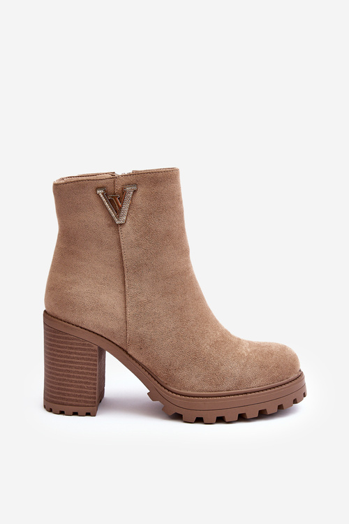 Women's Suede Boots On Heel With Decoration Beige Strong