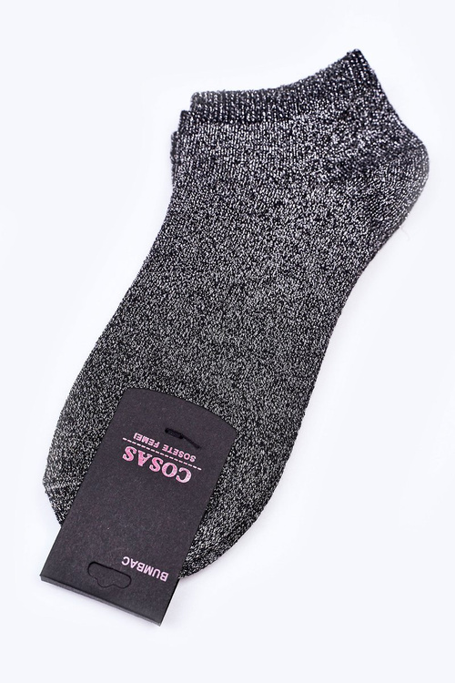 Double Pack Women's Ankle Socks With Silver Thread COSAS Black