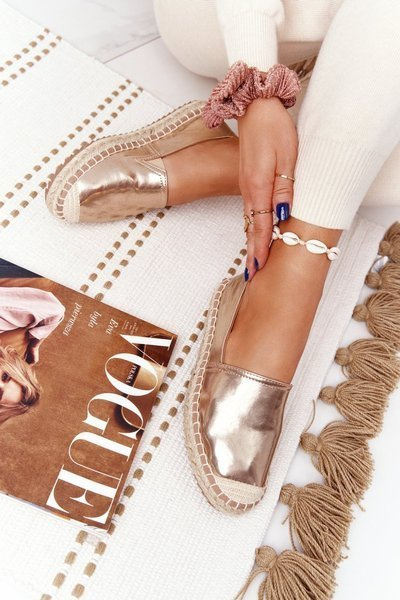 Espadryle Skórzane Pleciona Podeszwa Big Star Złote HH274503