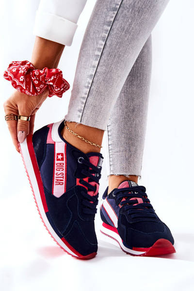 Buty Sportowe Skórzane Logo Big Star Granatowe II274270