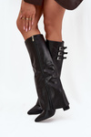 Women's Ankle Boots On Heels Turned Shaft Straps With Buckles Black Nirisa