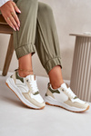 Women's Platform Sneakers Made Of Eco Leather Beige-Green Issatta