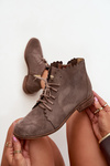 Suede Ankle Boots With Flat Heel Dark Beige Zazoo