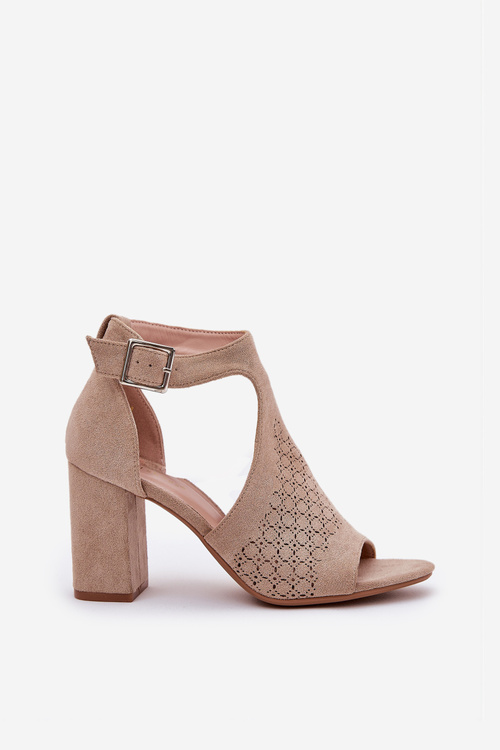 Sandals With Perforated Pattern On Heel Eco Suede Beige Helori
