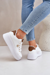 Eco Leather Sneakers On Platform With Golden Detail White-Brown Zingie