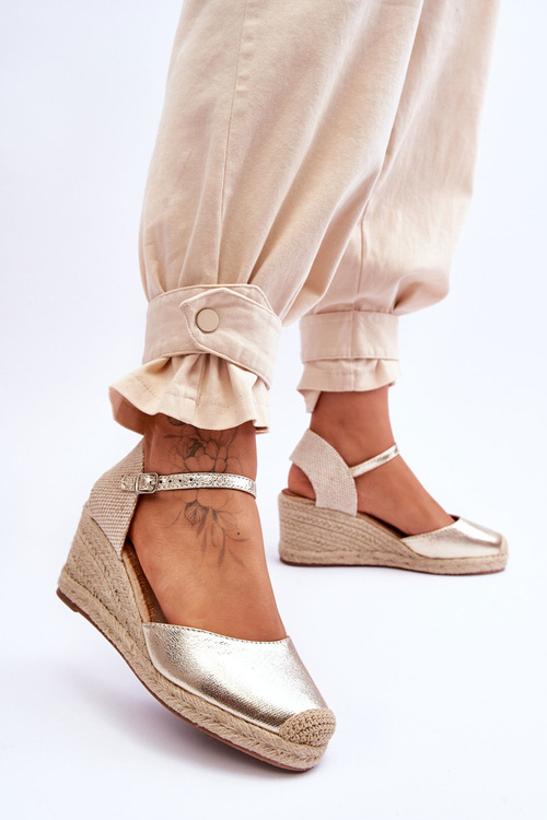 Leather Espadrilles Wedge Sandals gold Cammer
