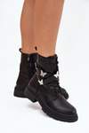 Insulated work boots with strap and silver buckles Black Kaelina