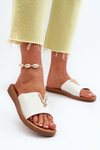 Women's flat sole sandals with eco leather decoration white Makia