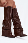 Insulated Women's Boots with Turned-up Shaft on Block Heel Chocolate Elivira