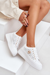Sneakersy Damskie Ażurowe Ze Złotą Ozdobą Białe Cassildi