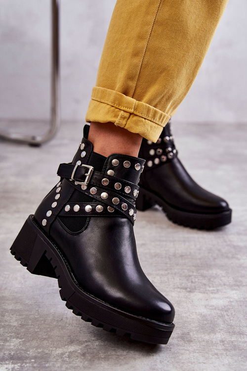 Leather Women's Boots With Decorative Studs Black Sanchez