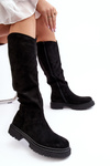 Women's Quilted Knee-High Boots Black Heliofa