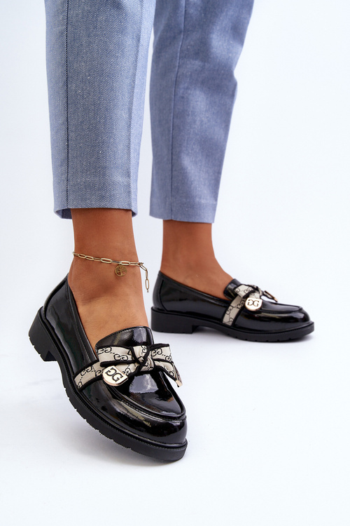 Półbuty Mokasyny Damskie Lakierowane Czarne S.Barski HY330A