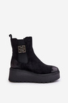 Warm Ankle Boots Women On Wedge And Platform Made Of Eco Suede Black Vinceza 58339