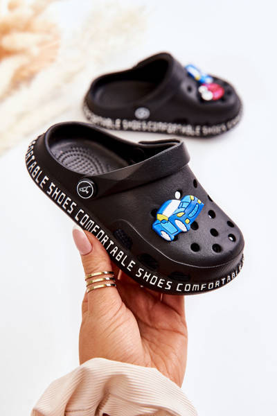 Children's Light Slippers Crocs With Decoration Black Bertis