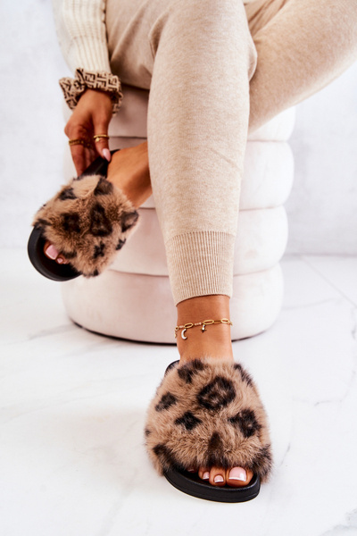Slippers With Fur Rubber Leopard Brown Noelle