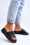 Women's Leather Platform Slippers With Decoration Black Monroe