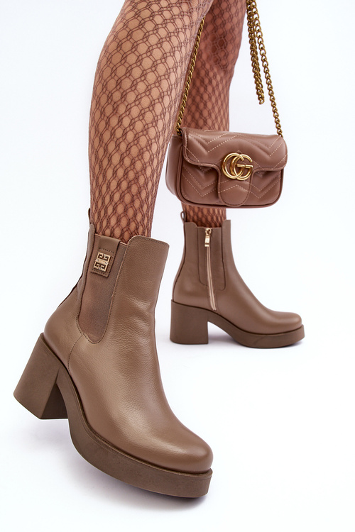 Leather Women's Boots on Heel Lemar Brown Kodra