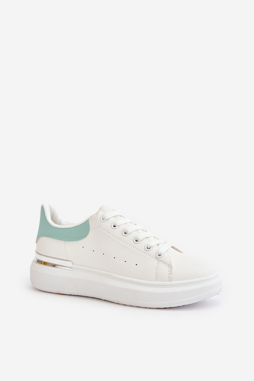 Low Women's Sneakers On Platform Made Of Eco Leather White-Green Nevelena