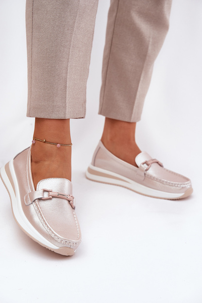 Women's Leather Moccasins S.Barski GR51-598 Pearl Pink