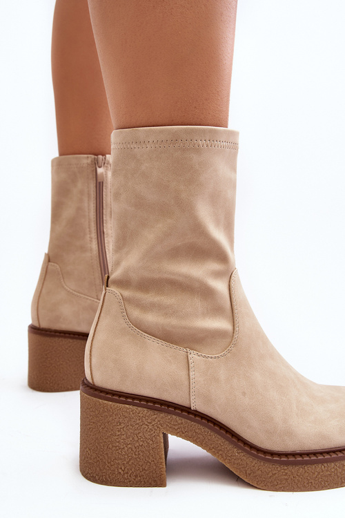 Women's ankle boots with chunky heel in beige Tozanna