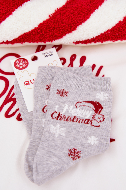 Women's Christmas Socks Snowflakes With Text Light Gray