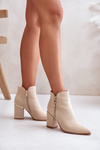Women's Heeled Ankle Boots With Pointed Toes Eco Suede Insulated Beige Raisha