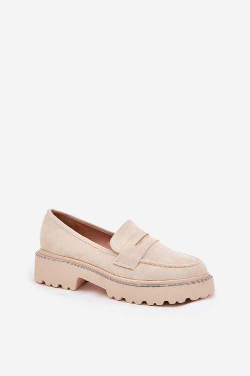 Ladies eco suede moccasins with rhinestones beige Wilamla