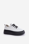 Damskie Buty Sportowe Platforma Skóra Naturalna 41470 Vinceza Białe