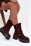 Women's ankle boots on chunky heel with buckles and strap chocolate Nerelisa