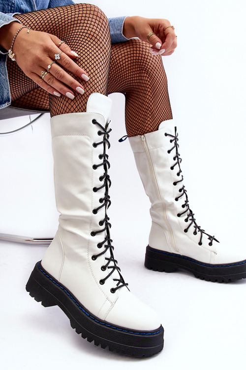 Leather Lace-up Boots With a Zip White Zoraida