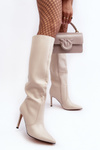 Leather Heeled Ankle Boots Beige Melisandra