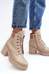 Leather Women's Heels on a Heel Beige Lemar Leocera
