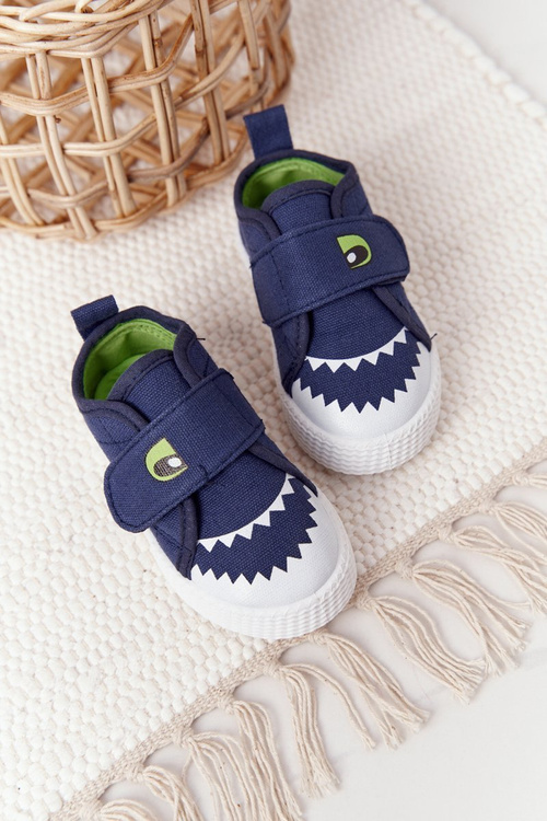 Children's Sneakers With Velcro With A Shark Navy Blue