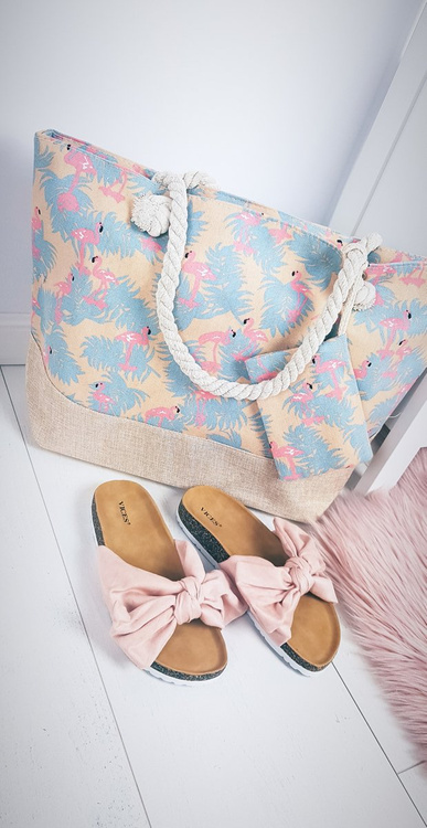 Beach Large Beige Handbag Bag Women's Flamingos